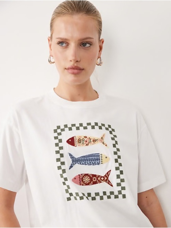 Abercrombie & Fitch Tops - NWT Abercrombie & Fitch Oversized Embroidered Fish Graphic Tee | White | S